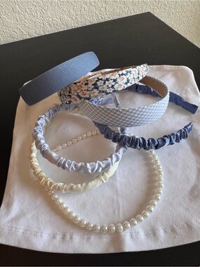 Set of 7 Assorted Headbands - Blue, Cream & Floral Mix